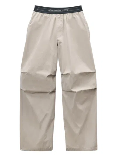 Alexander Wang Women's Logo Cotton-blend Pleated Mid-rise Pants In Neutral