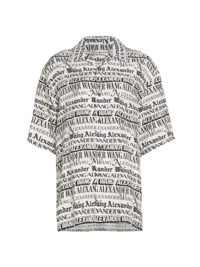 Alexander Wang Newspaper-print Camp-collar Shirt In White Black