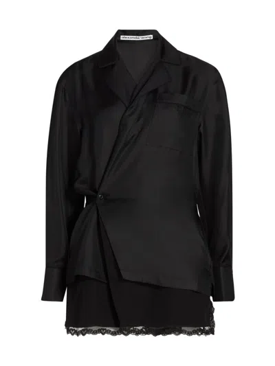 Alexander Wang Women's Pajama Silk Wrap Minidress In Black