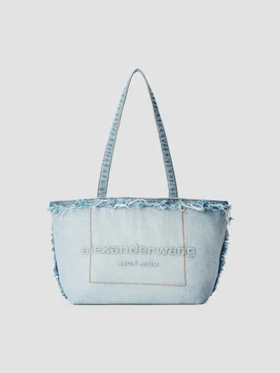 Alexander Wang Women's Punch Medium Frayed Denim Tote Bag In Bleach Blue
