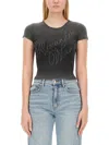 Alexander Wang Crystal Hotfix Tee In Ribbed Jersey In Black