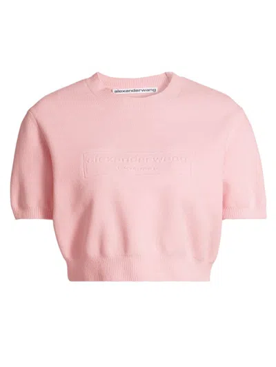Alexander Wang Women's Short-sleeve Embossed Logo Sweater In Ballerina Pink