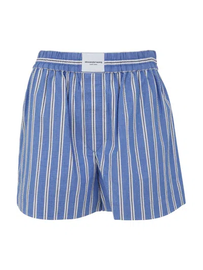 Alexander Wang Logo-patch Striped Shorts In Blue