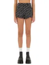 Alexander Wang Omens Grey Aged White Logo-print Bite Denim Shorts In Gray