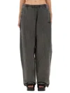 Alexander Wang Elastic Waistband Wide Leg Trousers In Gray