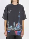 Alexander Wang Women T-shirt With Thermo-applied Rhinestones And Shanghai Skyline In Black