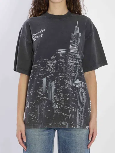 Alexander Wang Women T-shirt With Rhinestones In Gray