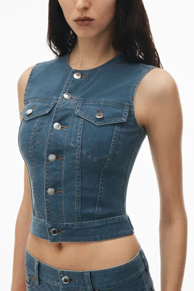 Alexander Wang Women Trompe Loeil Denim Fitted Waistcoat In 406a Dark Night