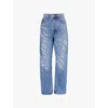 Alexander Wang Blue Laser-distressed Logo Jeans In Vintage Medium Indigo