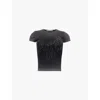 Alexander Wang Crystal Hotfix Tee In Ribbed Jersey In Washed Ash