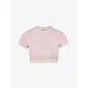 ALEXANDER WANG ALEXANDER WANG WOMEN'S WASHED PINK LACE BRAND-EMBOSSED CROPPED STRETCH-COTTON T-SHIRT