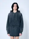 Alexander Wang Women Zip-up Sweater With Rhinestone Drawstring In Gray
