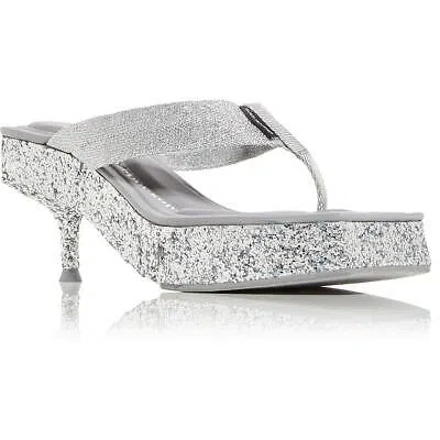Pre-owned Alexander Wang Womens Jessie Metallic Glitter Slide Heels Sandals Bhfo 9641 In Silver