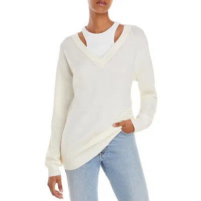Alexander Wang Womens Merino Wool Off The Shoulder Pullover Sweater In White