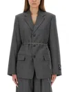 Alexander Wang Tailored Blazer With Chain Belt And Check Pattern In Gray