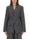 Alexander Wang Tailored Blazer With Chain Belt And Check Pattern In Gray