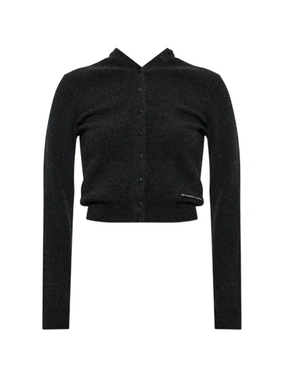 Alexander Wang Wool Cardigan With Logo Patch In Black