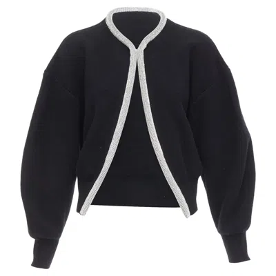 Alexander Wang Wool Cashmere Blend Crystal Cord Cropped Cardigan In Black