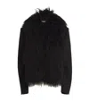 Alexander Wang Wool Mongolian Fur Collar Cropped Blazer In Black