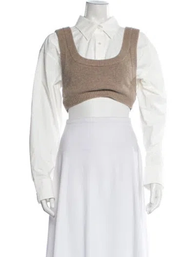 Pre-owned Alexander Wang Wool Square Neckline Crop Top In Neutrals