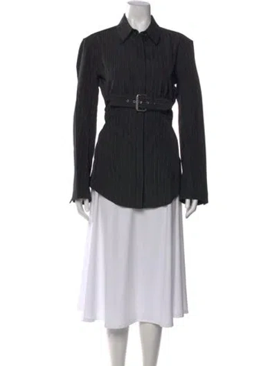 Pre-owned Alexander Wang Wool Striped Button-up Top In Black