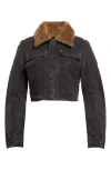 Alexander Wang Workwear Shrunken Trucker Jacket With Faux Fur Collar In Saloon Bar