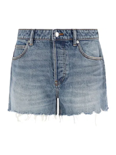 Alexander Wang Worn Effect Denim Shorts - Women's Mini Fit In Blue