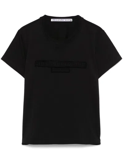 Alexander Wang Worn-out Effect Logo Cotton Jersey T-shirts In Black