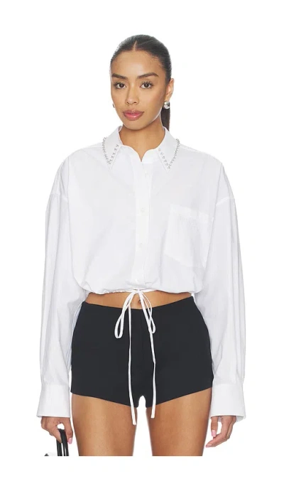 Alexander Wang Wrap Shirt With Crystal Stud Collar In White