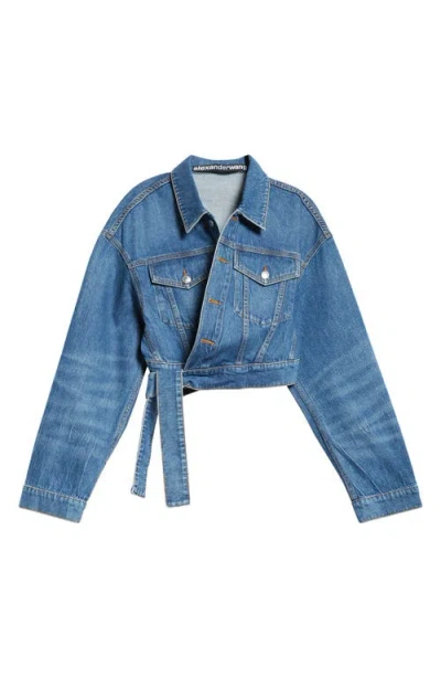 Alexander Wang Wrapped Denim Trucker Jacket In Deep Blue