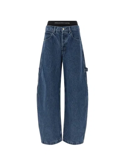 Alexander Wang Alexanderwang. T Prestyled High Rise Oversized Jeans With Logo Elastic In Deep Blue