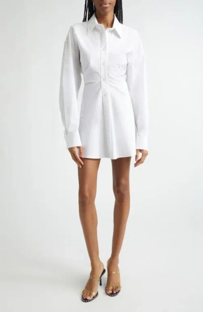 Alexander Wang Zip Cinch Long Sleeve Stretch Cotton Mini Shirtdress In White