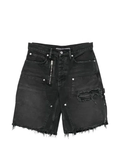 Alexander Wang Zip Mid-rise Carpenter Shorts In Blue