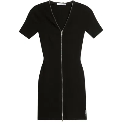 Alexander Wang Zip Pointelle Rib Sweater Dress In Black