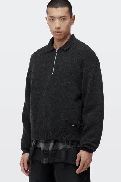 Alexander Wang Zip Polo Charcoal Heather