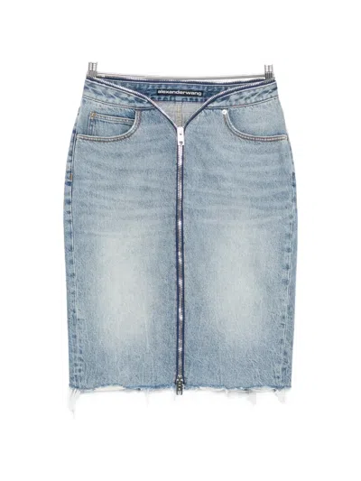 Alexander Wang Zip Raw-hem Skirt In Blue