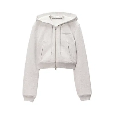 Pre-owned Alexander Wang Zip Up Allover Hotfix Fitted Long-sleeve 'light Heather Grey' | Women's Size S In Gray