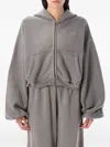Alexander Wang Oversized Cropped Zip-up Hoodie In Gray