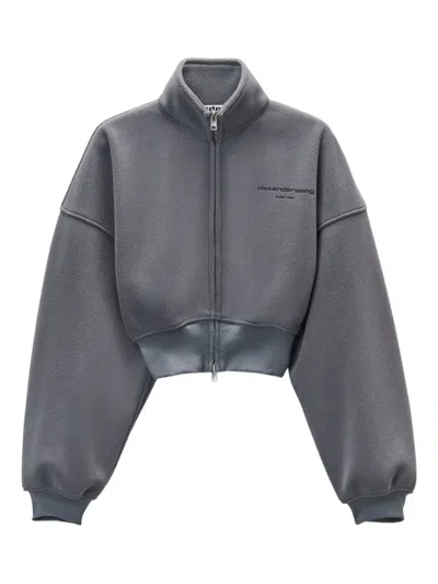 Alexander Wang Zip-up Cropped Sweatshirt In Gray