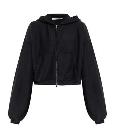Alexander Wang Long-sleeved Hooded Sweatshirt In Black