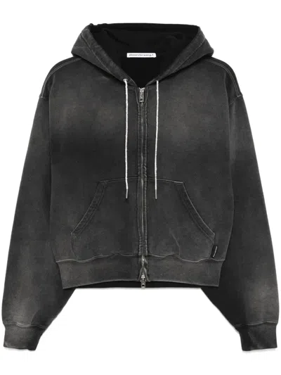 Alexander Wang Cropped Hoodie With Crystals In Black