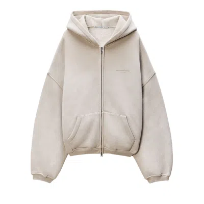 Pre-owned Alexander Wang Zip Up Hoodie With Allover Hotfix 'washed Khaki' | Brown | Men's Size M