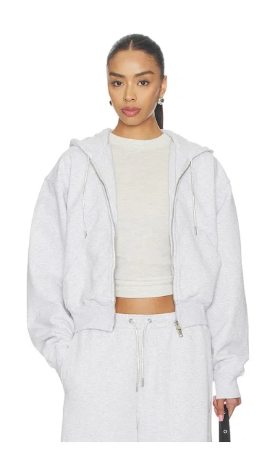 Alexander Wang Zip Up Hoodie With Rhinestone Drawcord In White