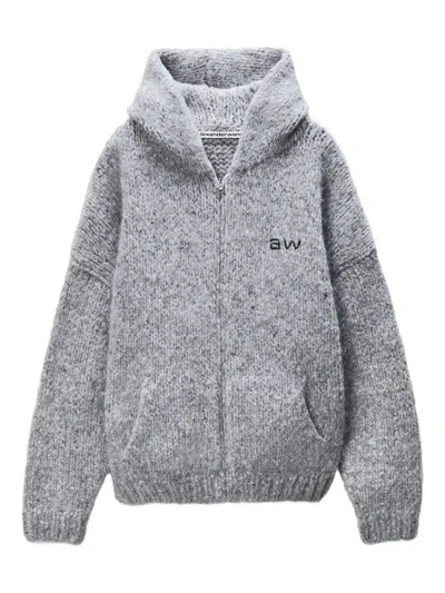 Alexander Wang Zip-up Knitted Hoodie In Gray