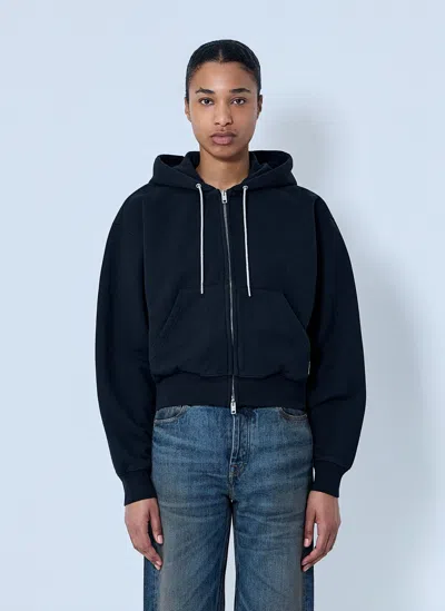 Alexander Wang Zip-front Hooded Sweatshirt In Black