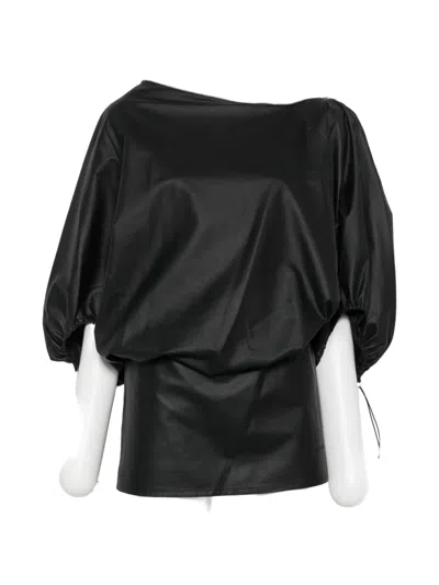Alexander Wang Zip-neckline Balloon-sleeve Mini Dress In Black