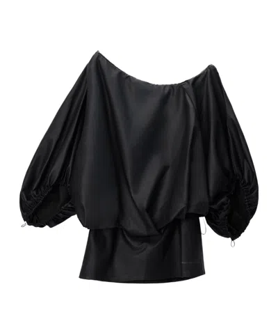 Alexander Wang Gathered Off Shoulder Mini Dress In Black