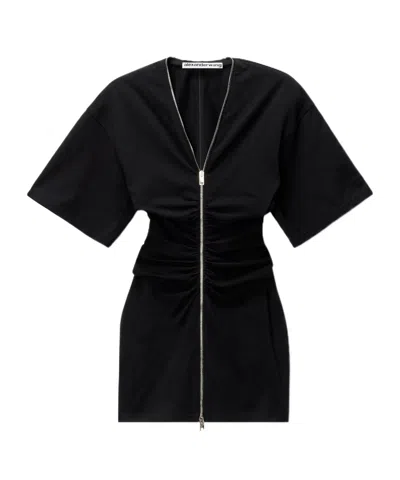Alexander Wang Gathered T-shirt Dress With Continuous Loop Zipper In Black