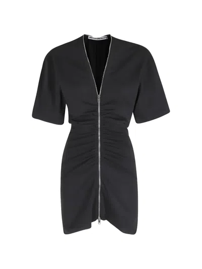 Alexander Wang Gathered T-shirt Dress With Continuous Loop Zipper In Black