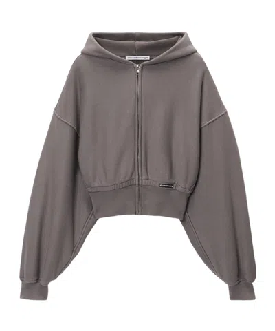 Alexander Wang Zippered Hooded Sweatshirt In Gray